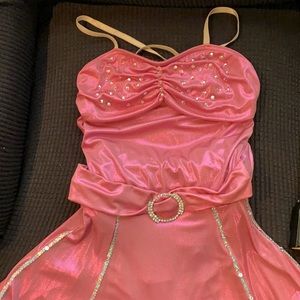 Pink Iridescent Costume Fancy Dress Swarovski Crystals Sequins High Low Skirt